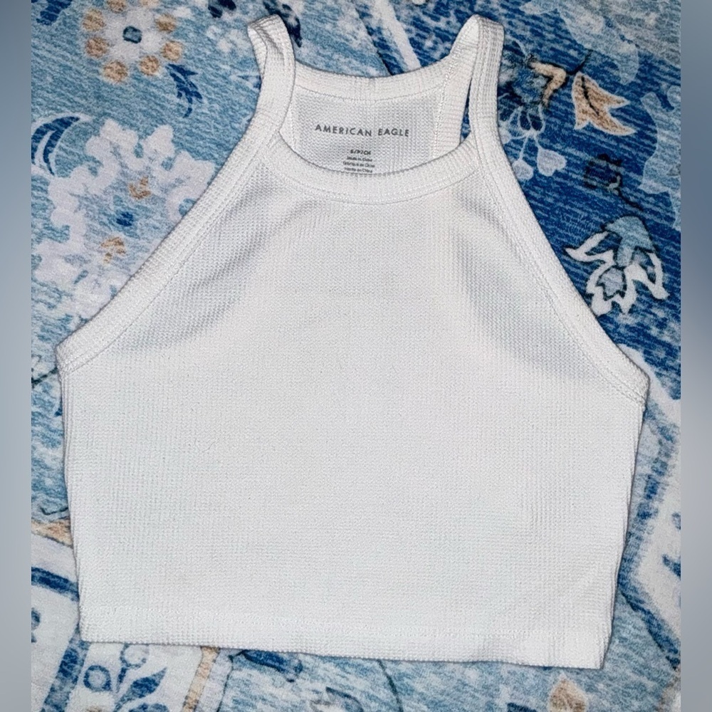 American Eagle Outfitters White Waffle Crop Top